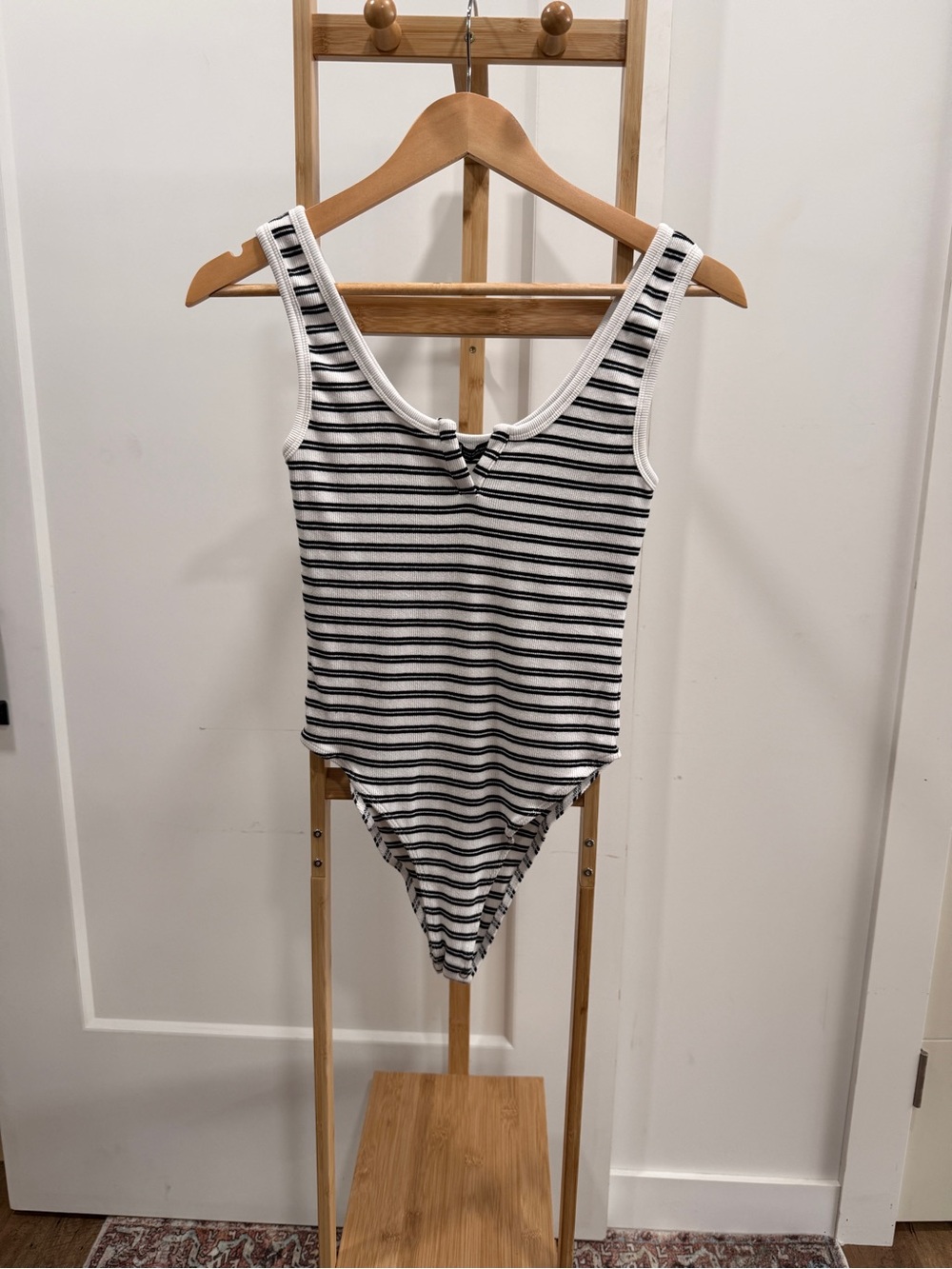 Zara Black and White Striped Ribbed Bodysuit